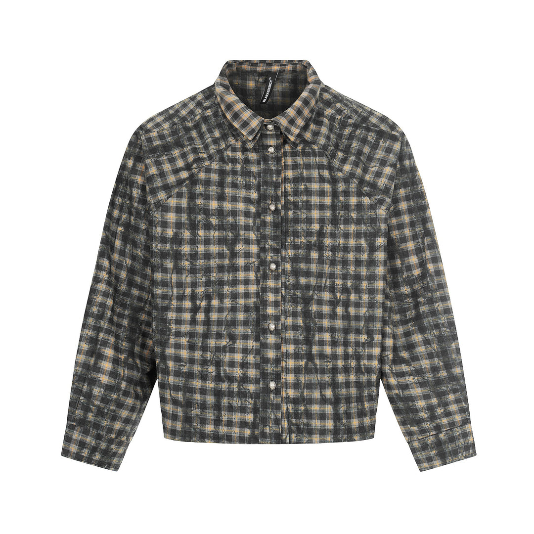 Men's Oversized Check Overshirt in Blouson Style with Distressed Finish Mune Fashion