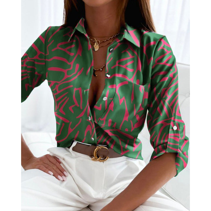 Women's satin blouse with graphic all-over print and tailored fit Mune Fashion