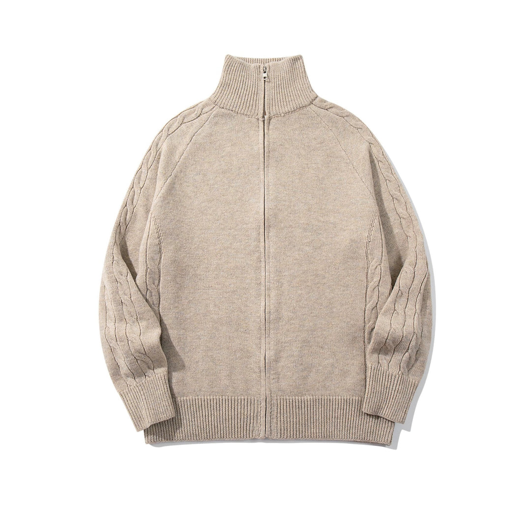 Men's bulky knit zip jacket with funnel collar, raglan sleeves, and cable pattern Mune Fashion