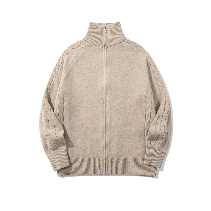 Men's bulky knit zip jacket with funnel collar, raglan sleeves, and cable pattern Mune Fashion