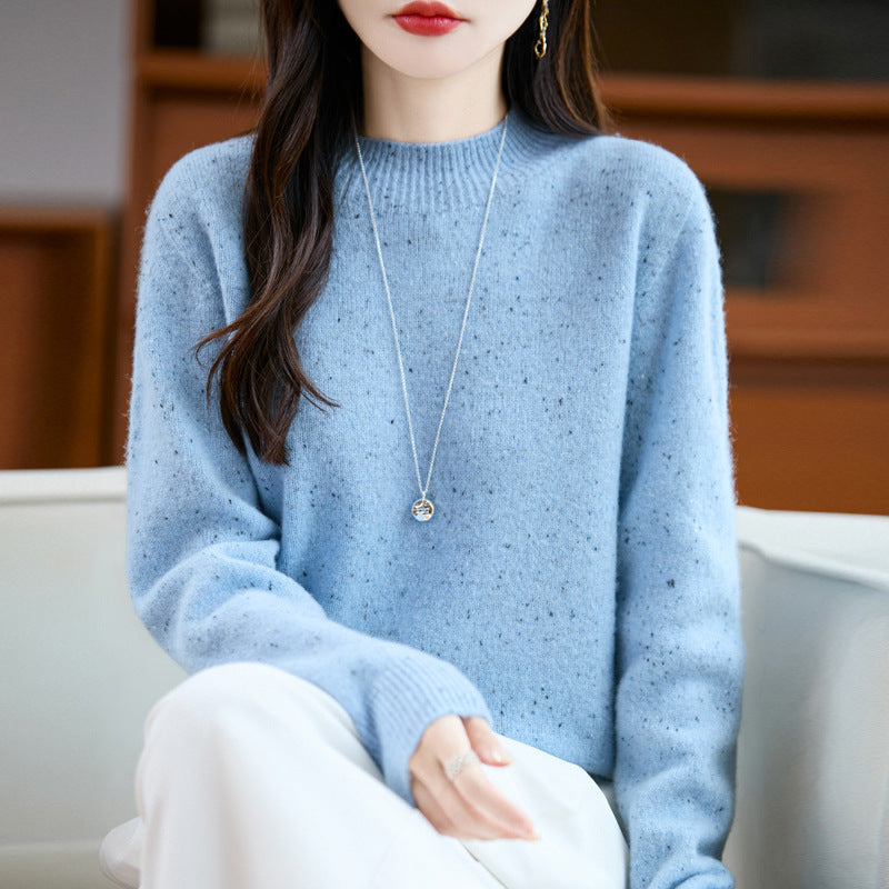 Women's mélange fine-knit pullover with short stand-up collar and relaxed silhouette Mune Fashion