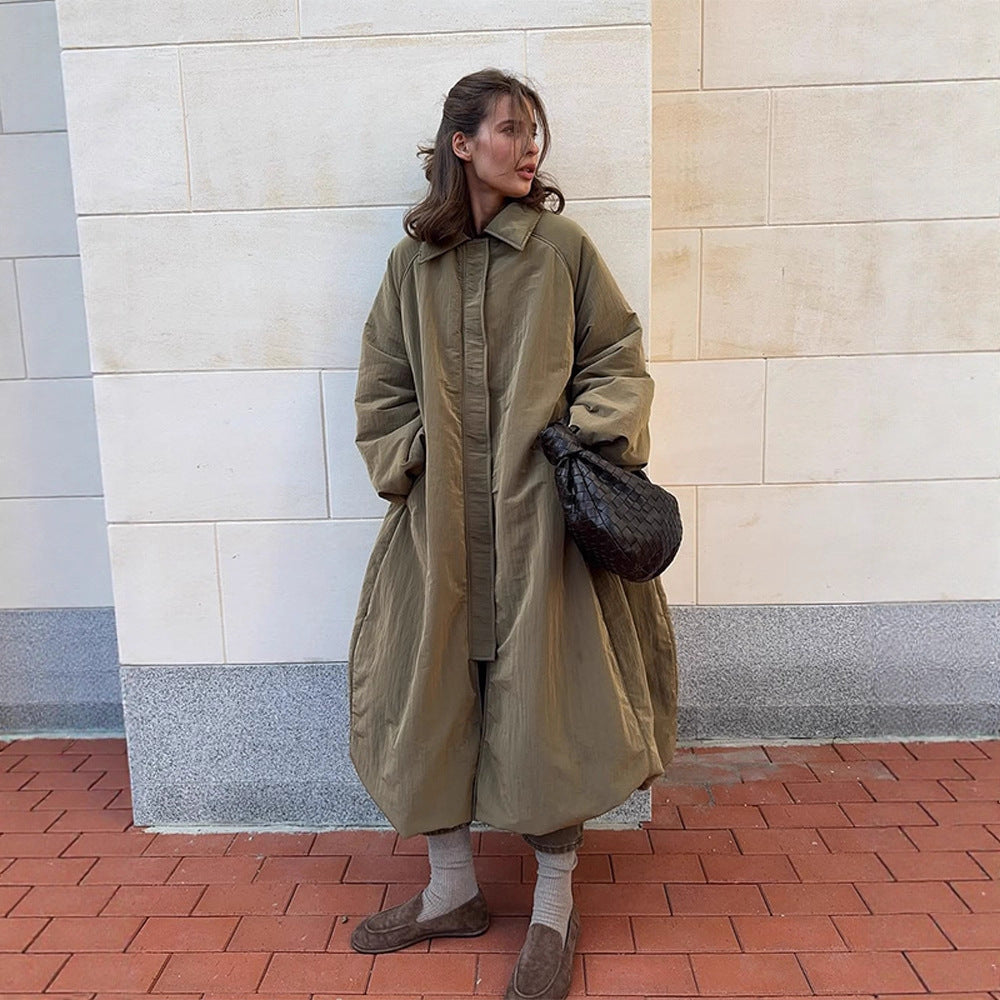 Women's Wide-Cut Quilted Balloon Coat with Hidden Button Placket Mune Fashion