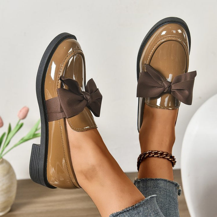 Damen Loafer mit Karo‑Muster und Schleifenapplikation Mune Fashion