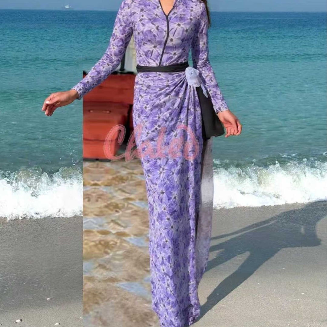 Women elegant beach dress with floral pattern Mune Fashion