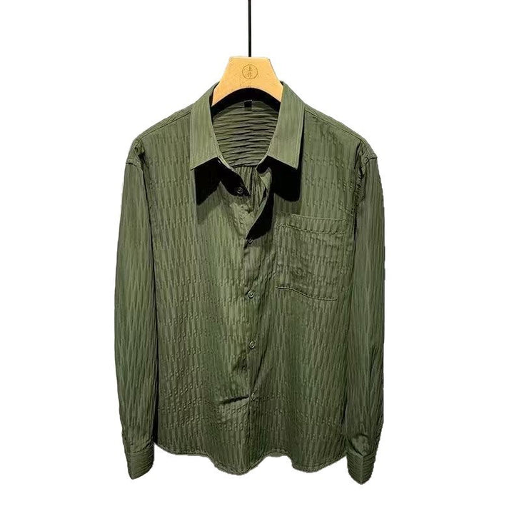 Men's Textured Shirt with Relief Stripes, Kent Collar and Chest Pocket Mune Fashion
