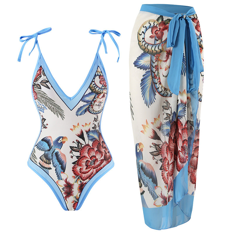 Women's One-Piece Swimsuit with Stylish Crane Design Mune Fashion