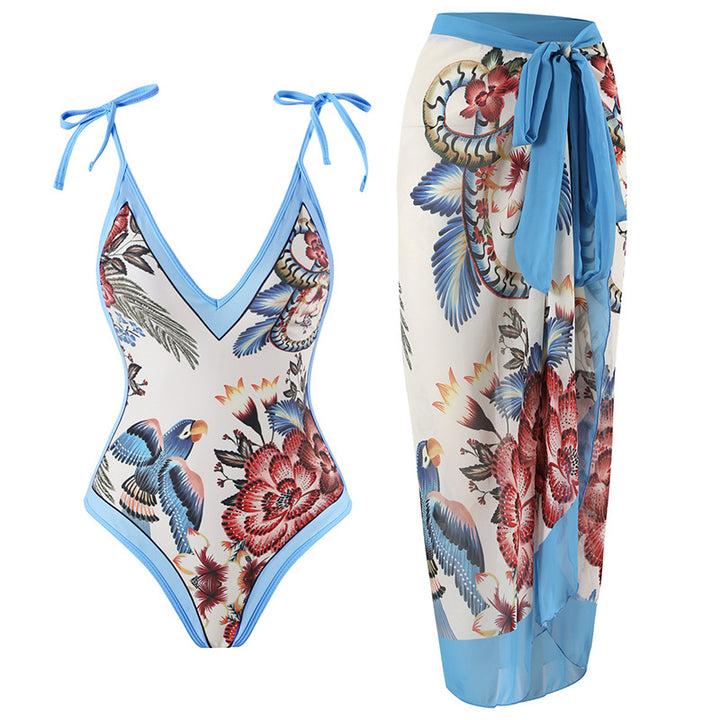 Women's One-Piece Swimsuit with Stylish Crane Design Mune Fashion