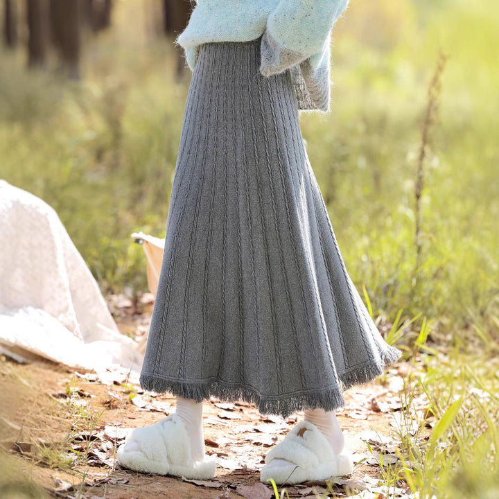 Ladies Long Pleated Skirt with Fringes Mune Fashion