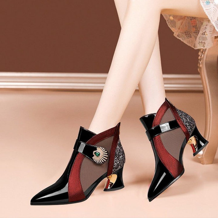 Women's elegant mesh ankle boots with embellishment and curved heel Mune Fashion