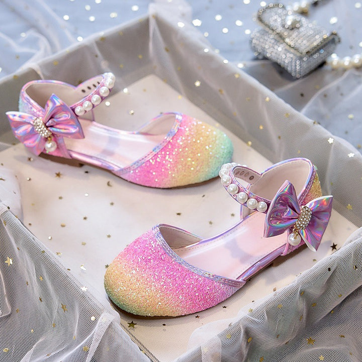 Girls Glittering Ballerinas with Pearls and Bow Accent Mune Fashion