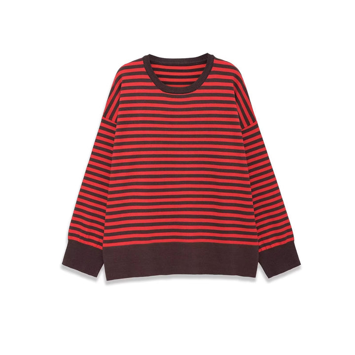 Women's Striped Oversized Sweater with Contrast Cuffs Mune Fashion