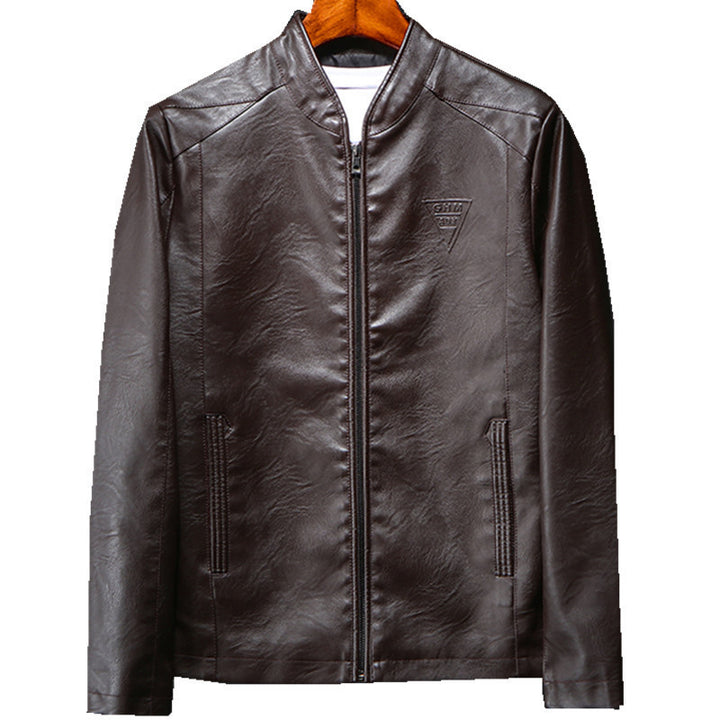 Men's Slim Faux Leather Zip Jacket with Minimalist Stand Collar and Double Stitching Details Mune Fashion