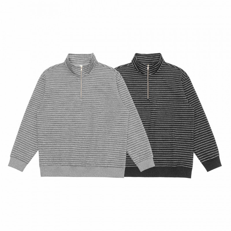 Unisex Oversize fine knit pullover with half zipper and stand-up collar Mune Fashion
