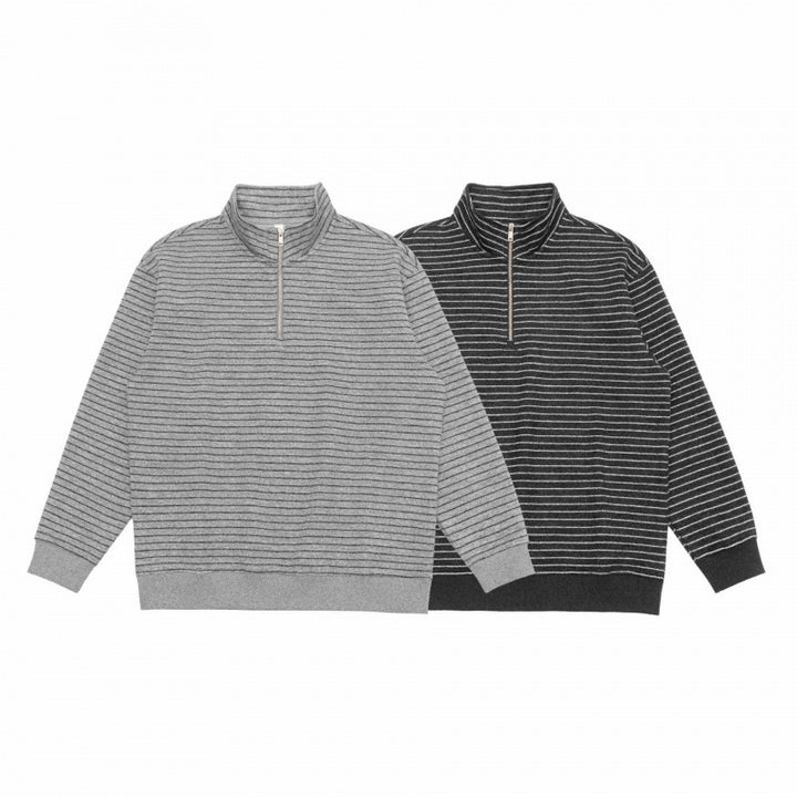 Unisex Oversize fine knit pullover with half zipper and stand-up collar Mune Fashion