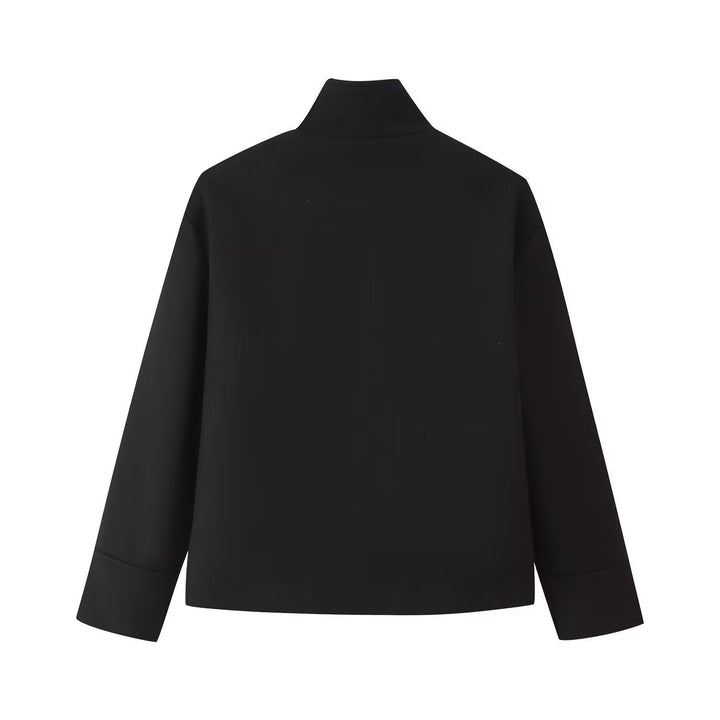 Women Short Boxy Jacket with Stand-Up Collar and Full Button Placket Mune Fashion