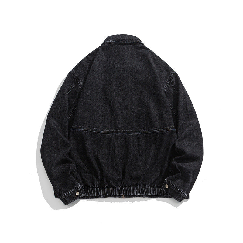 Unisex Short Cut Denim Worker Jacket with Continuous Zipper and Boxy Silhouette Mune Fashion