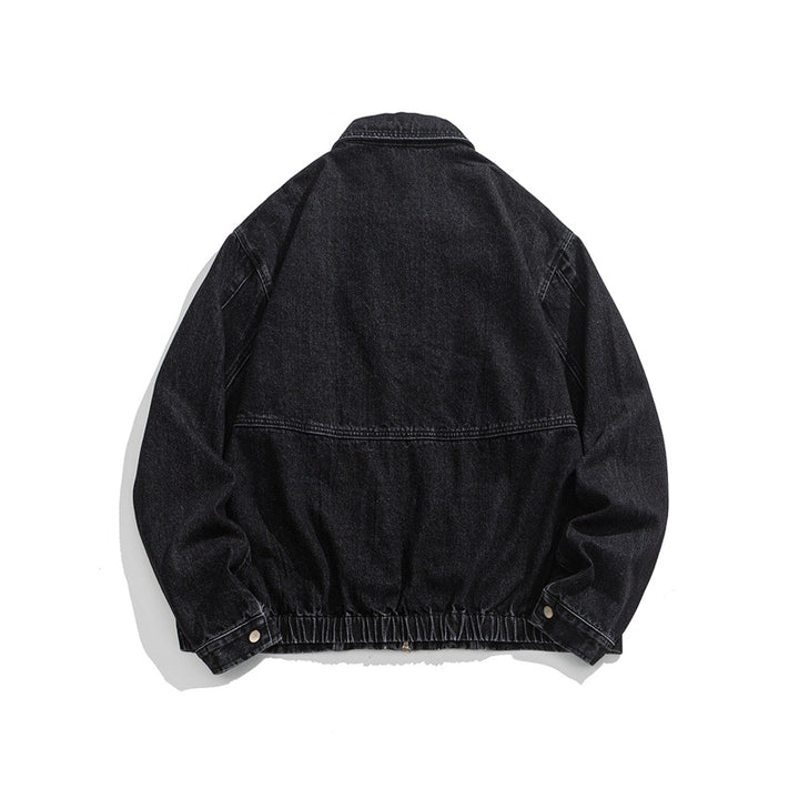Unisex Short Cut Denim Worker Jacket with Continuous Zipper and Boxy Silhouette Mune Fashion