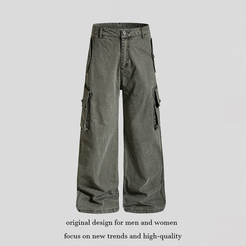 Women's Wide Cargo Culotte Pants in Vintage Wash with High Waist and Multiple Pockets Mune Fashion
