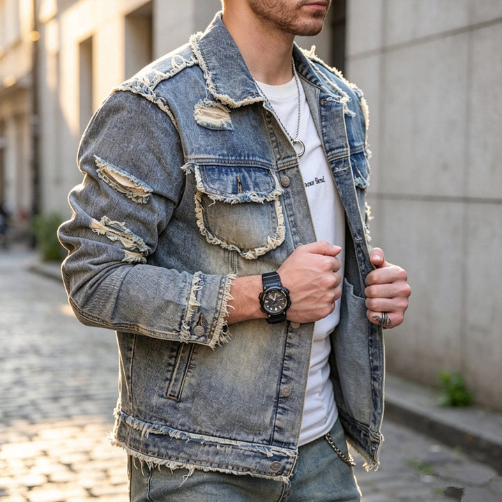 Men's Stylish Destroyed Denim Jacket Mune Fashion