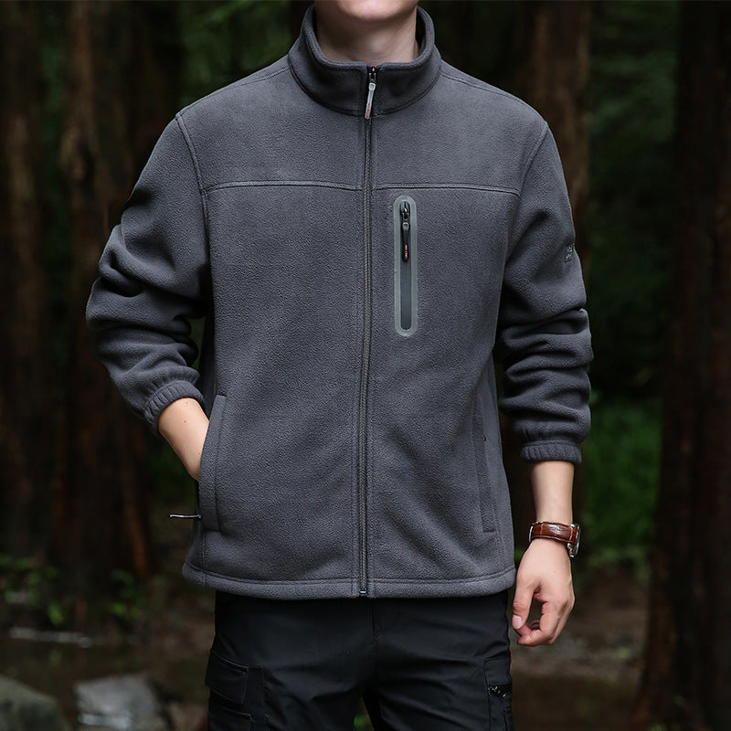Men's Thermal Microfleece Outdoor Jacket with Stand-Up Collar, Waterproof Chest Zip Pocket Mune Fashion