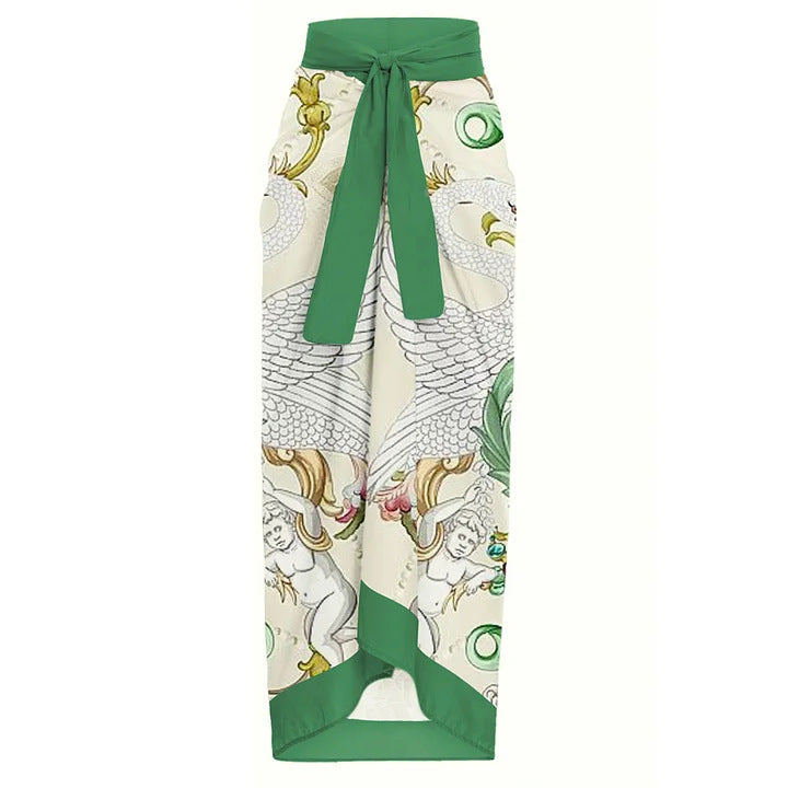Women’s swimsuit set with floral ruffle decoration and elegant maxi skirt Mune Fashion