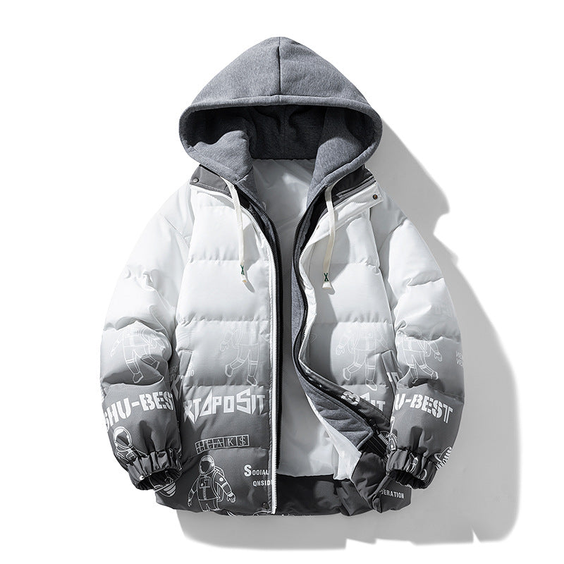 Men's quilted winter jacket with hood and print details Mune Fashion