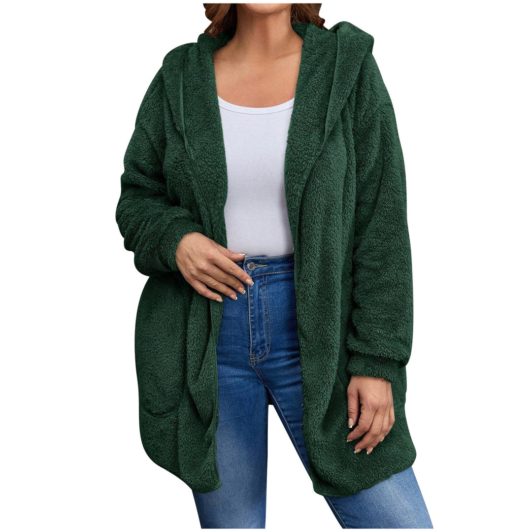 Women's cozy teddy fleece hooded jacket with large patch pockets and relaxed silhouette Mune Fashion