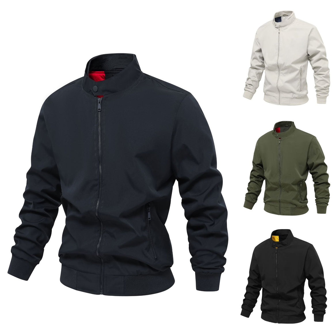 Men's Lightweight Nylon Bomber with Ribbed Cuffs Stand Collar and Breathable Mesh Lining Mune Fashion