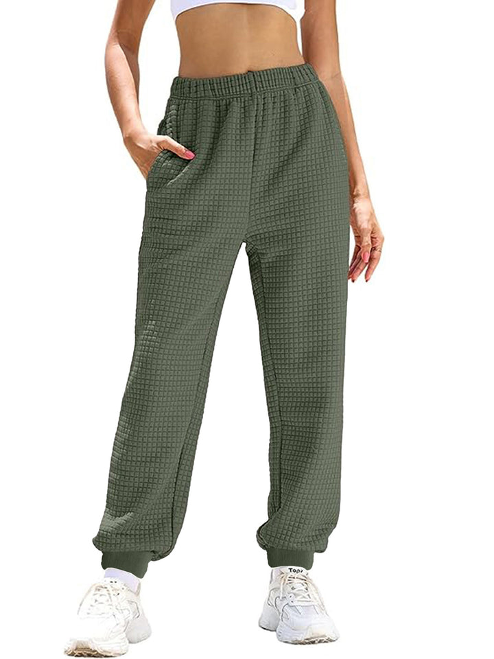 Women's Casual Waffle Knit Lounge Pants with High Elastic Waistband and Cuffs