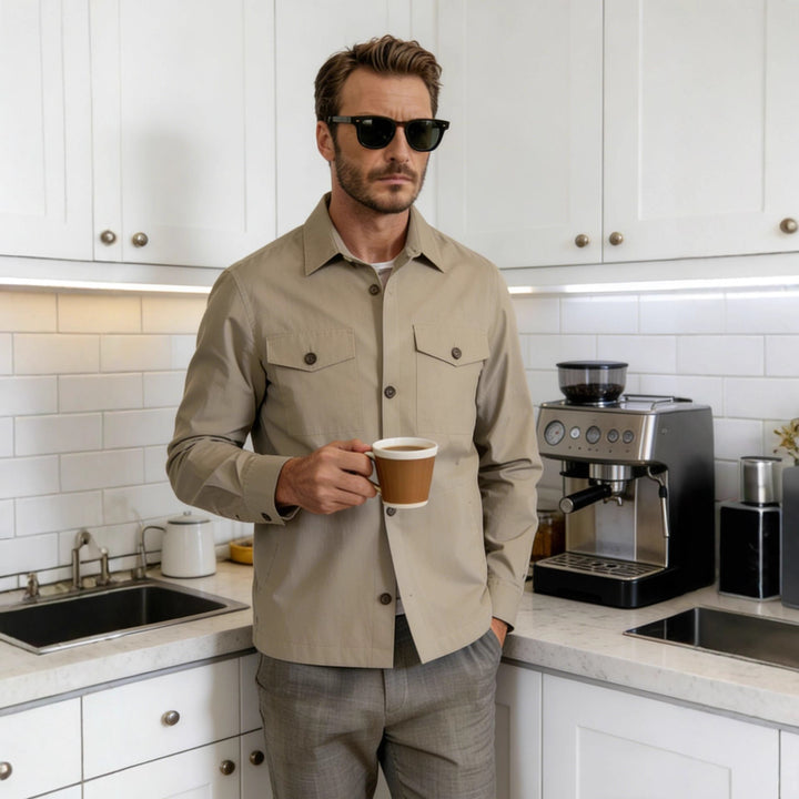 Men's Overshirt Shirt Jacket with Flap Pockets and Classic Shirt Collar Mune Fashion