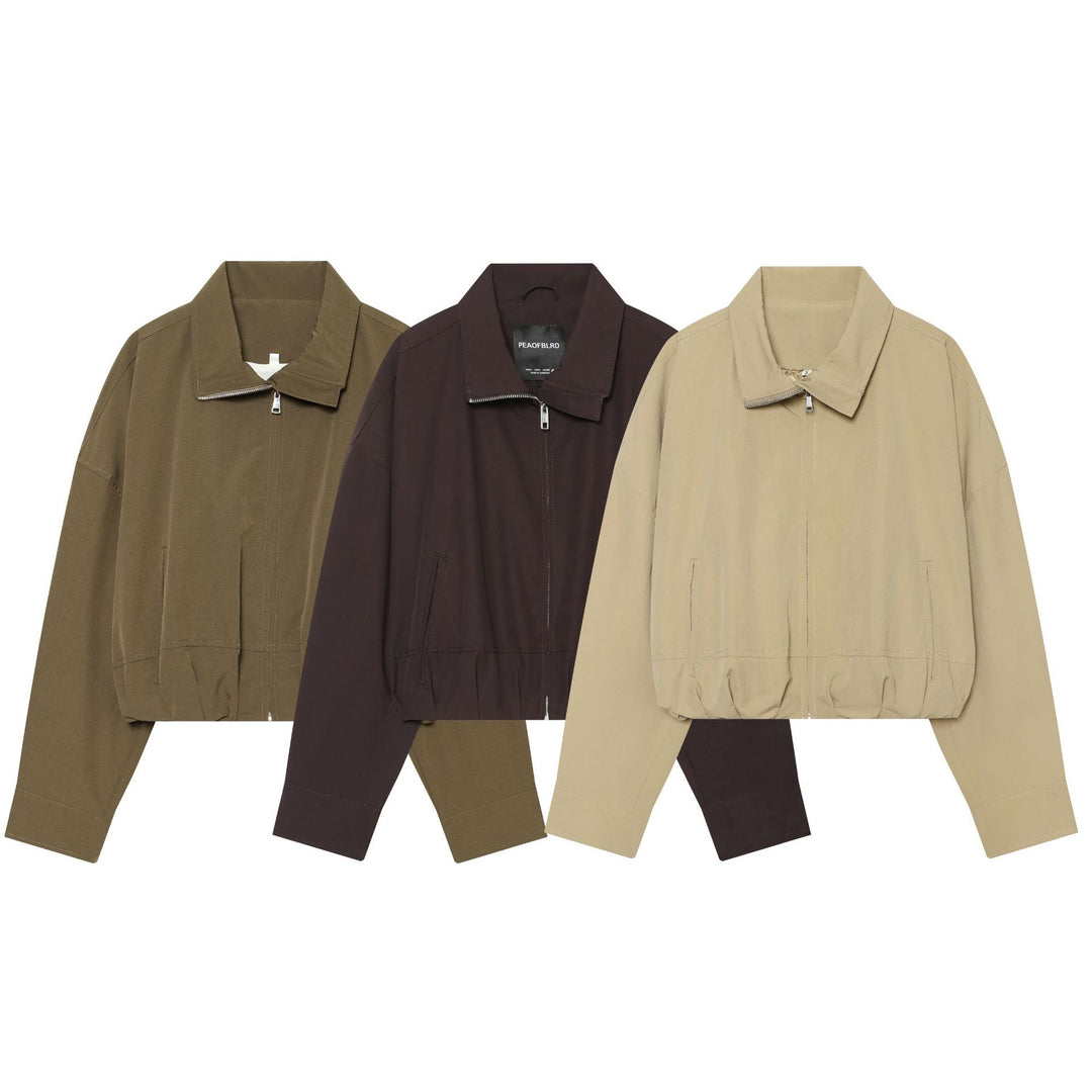 Women's short cut oversized bomber jacket made of cotton mix with zipper Mune Fashion