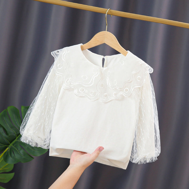 Girl elegant blouse with transparent tulle sleeves Mune Fashion