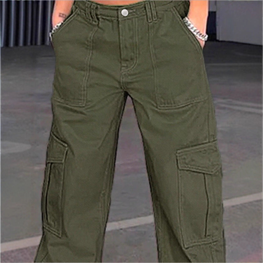 Women's wide cargo pants with high waist, patch flap pockets, and casual baggy fit Mune Fashion