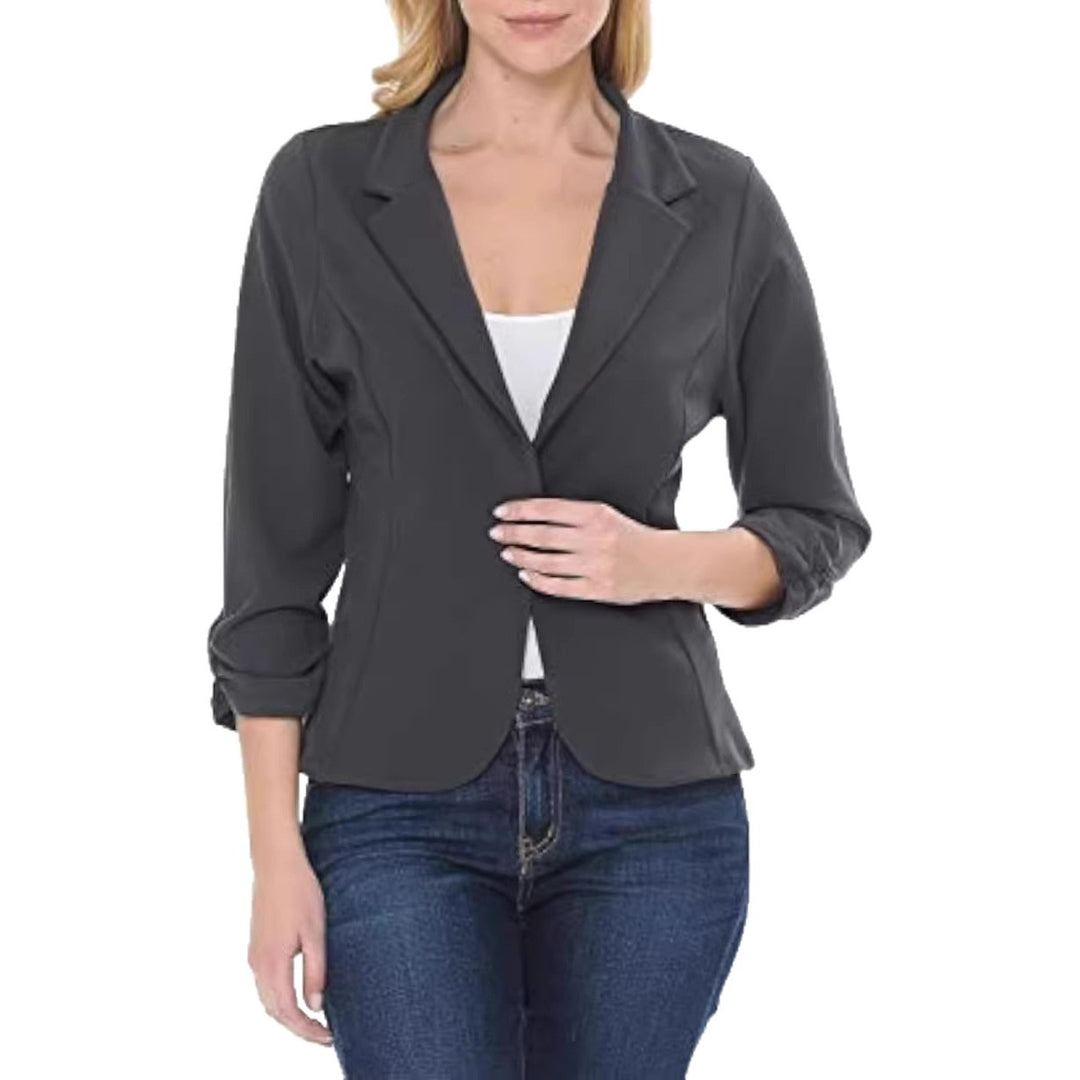 Ladies tailored jersey blazer with single-button closure and three-quarter sleeves Drune
