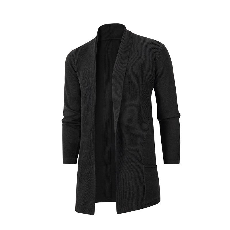Women's longer open knitted cardigan with patch pockets and shawl collar Mune Fashion