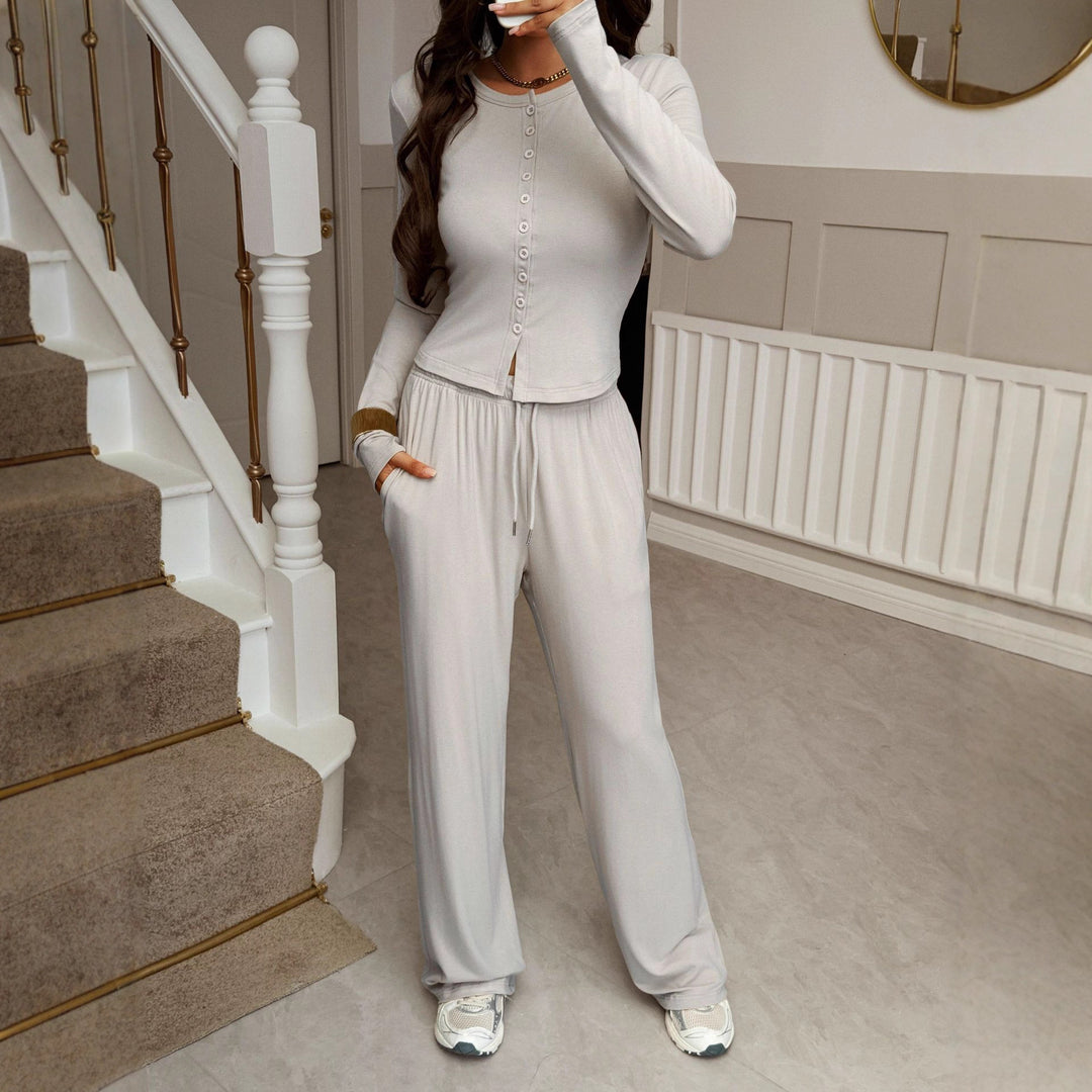 Women's nan cropped hoodie jacket with drawstring and high-cut palazzo pants Mune Fashion