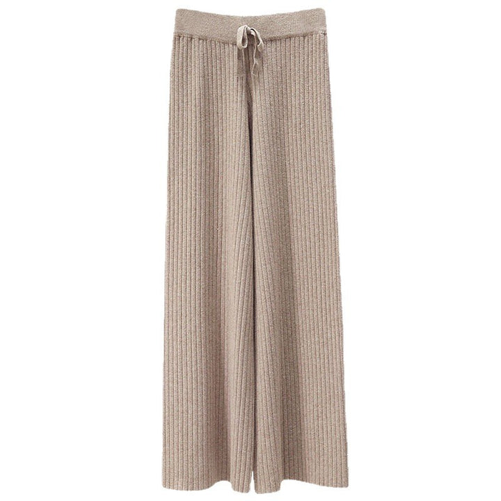 Women's Comfortable Ribbed Knit Pants with Drawstring Mune Fashion