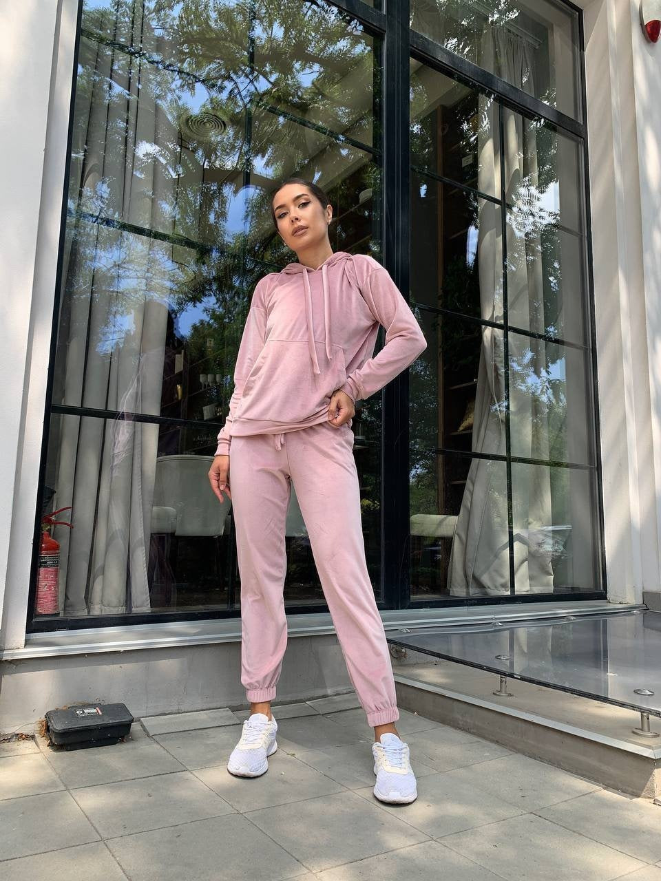 Women's Velvet Loungewear Set with Cropped Hoodie and Drawstring Joggers Mune Fashion
