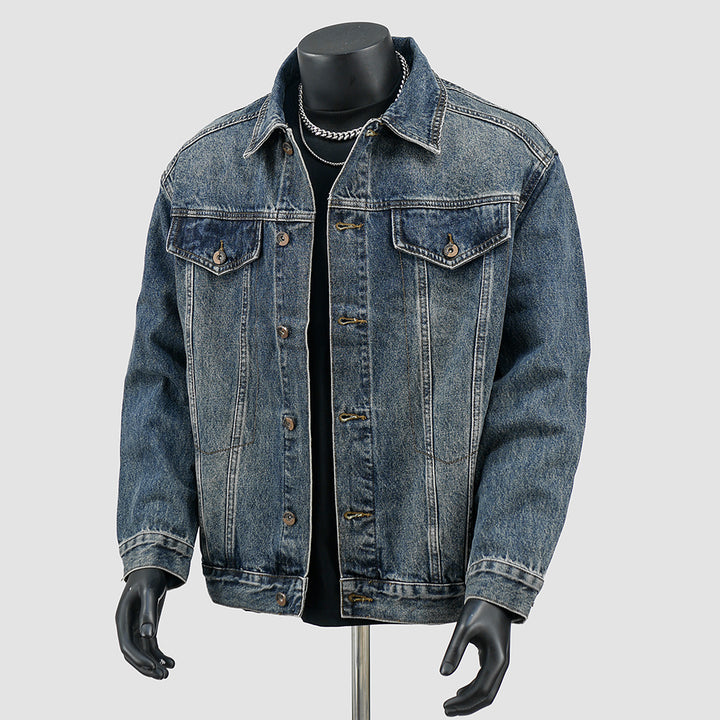 Men's Oversized Denim Jacket with Used Wash and Destroy Details Mune Fashion