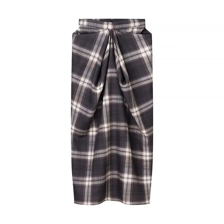 Women's draped midi skirt with check pattern, fitted waistband and central drape pleat Mune Fashion
