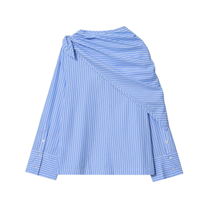 Women's cotton blouse with shoulder-detailed draped shawl collar and wide cuffs Mune Fashion