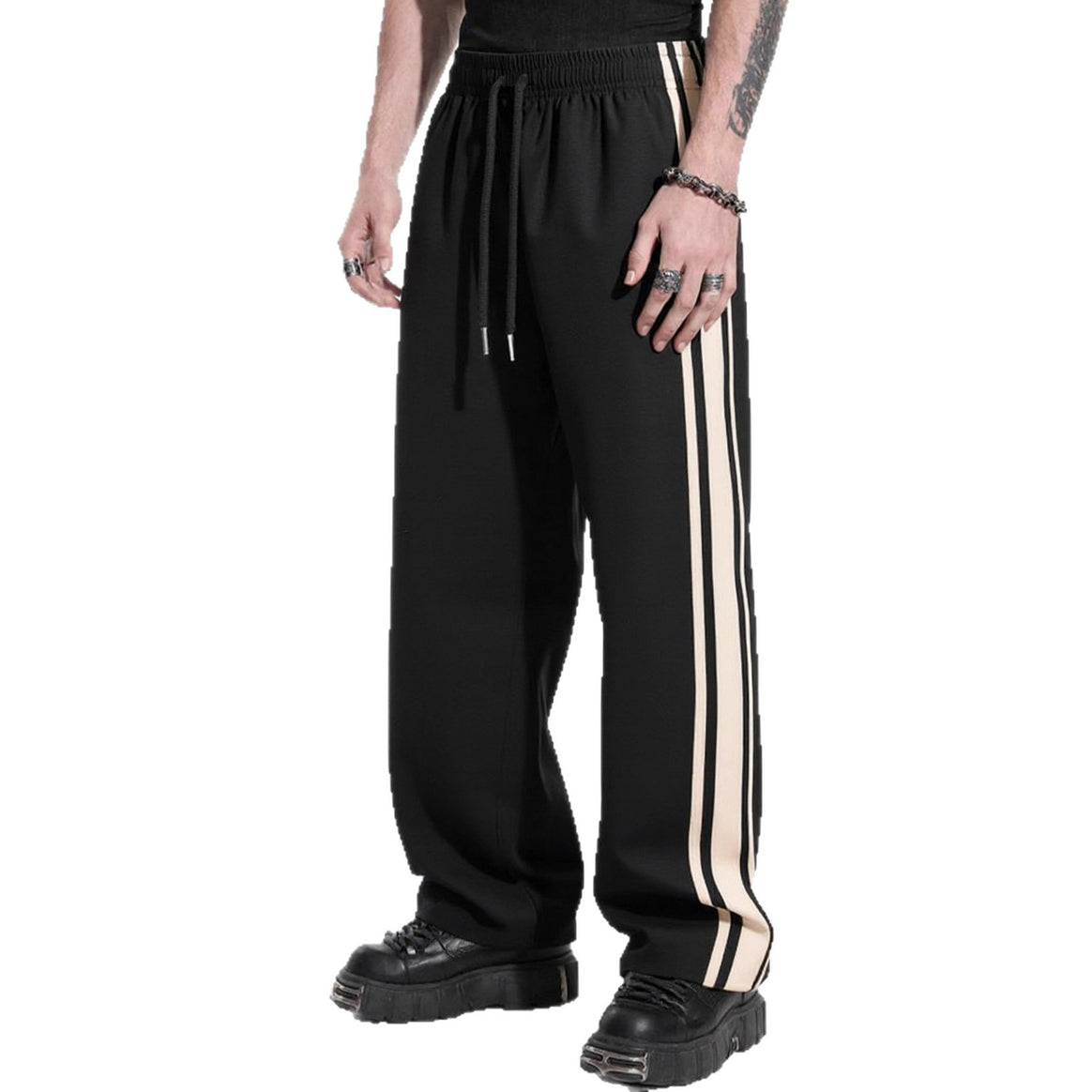Men's loose training pants with elastic drawstring waistband, side contrast stripe & relaxed baggy fit Mune Fashion
