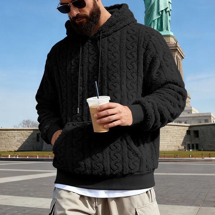 Men's Lined Sherpa Hoodie with Cable Knit Pattern and Hood Mune Fashion