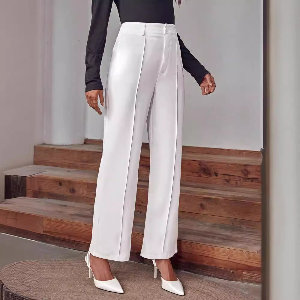 Women's High-Waisted Palazzo Pants with Crease and Straight Leg Drune