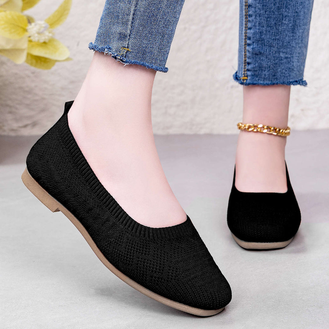 Women's knitted ballerina slip-on comfort ballerina with seamless sock entry and flexible lightweight sole Mune Fashion