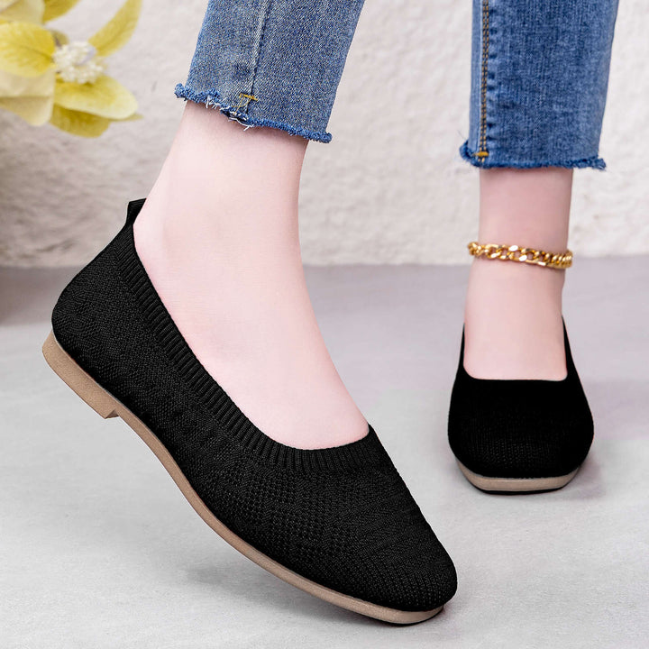 Women's knitted ballerina slip-on comfort ballerina with seamless sock entry and flexible lightweight sole Mune Fashion