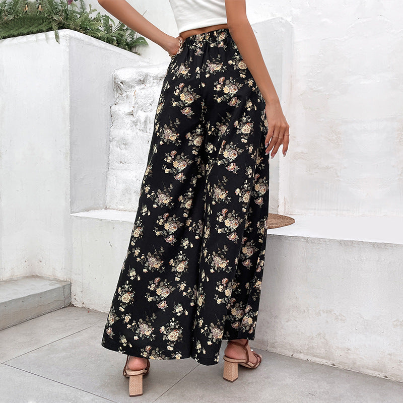 Women Lightweight Palazzo Pants made of Viscose Blend with Elastic Waistband, Drawstring and Side Leg Slits Mune Fashion