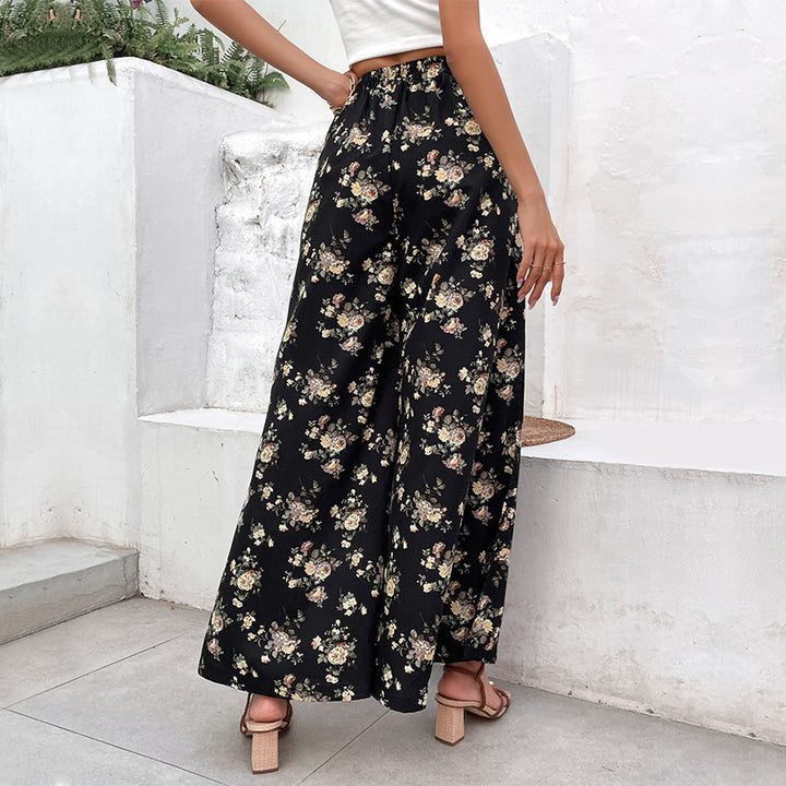 Women's Wide Palazzo Pants with Floral Pattern Mune Fashion