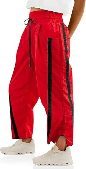 Women's nan relaxed track pants with side contrast stripe, elastic smocked waistband, and side pockets Mune Fashion