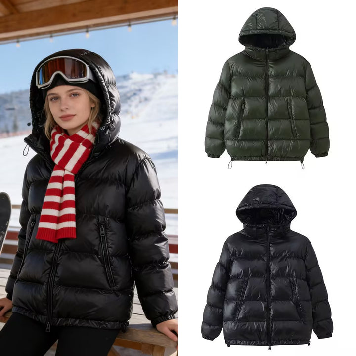 Women Quilted Oversized Thermal Jacket with Hood and Water-Repellent Surface Mune Fashion